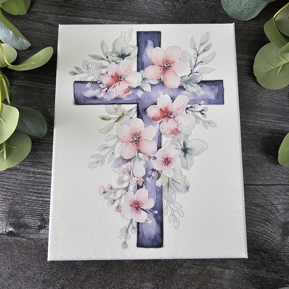 Floral Cross Canvas Art